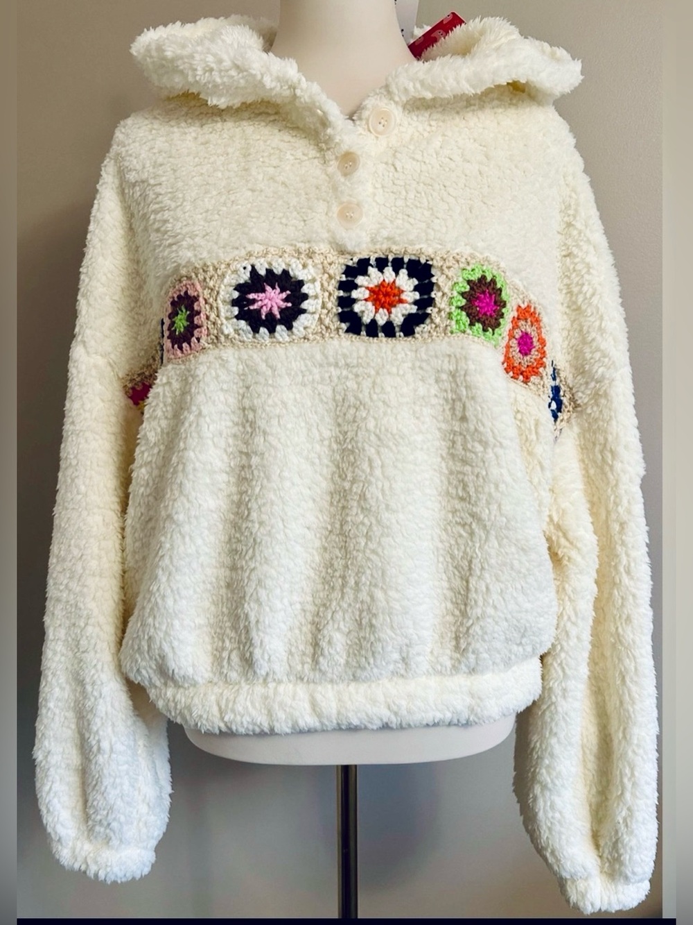 NWT - Cider Fleece Floral Crochet Hoodie - Picture 8 of 12